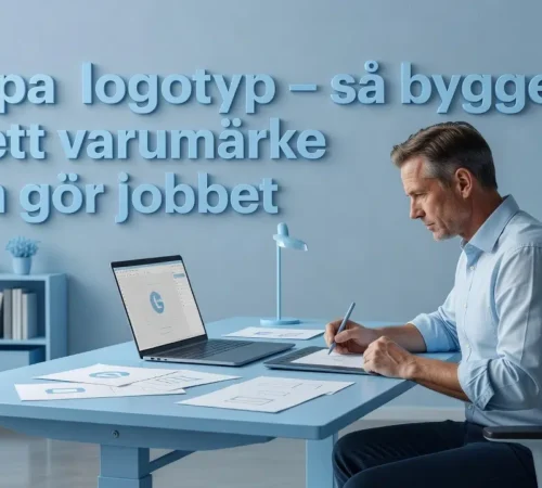 Professional header image for educational tutorial: Skapa logotyp – så bygger du ett varumärke som gör jobbet