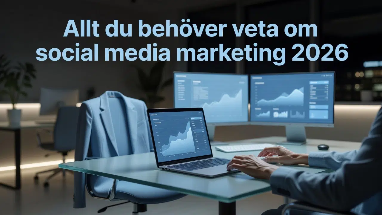 Professional header image for list-based article: Allt du behöver veta om social media marketing 2026